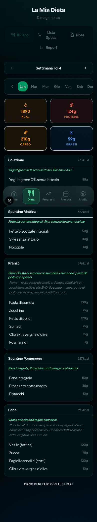 App paziente - dieta